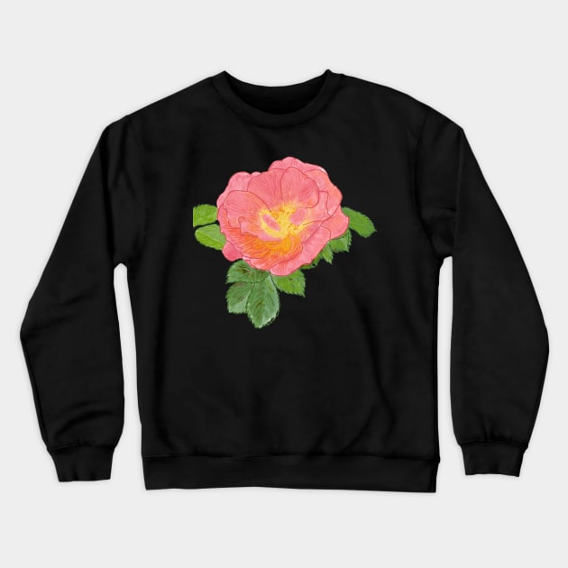 Pink Rose Botanical Drawing Crewneck Sweatshirt by esslev